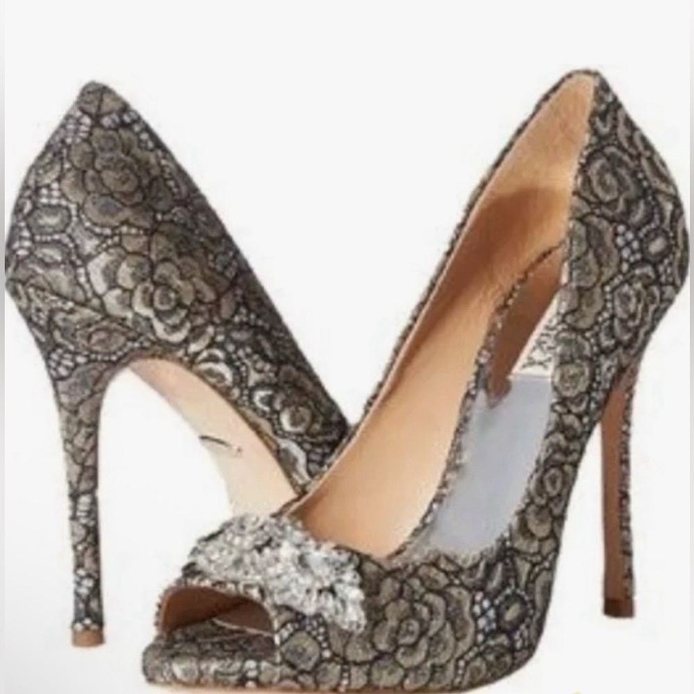 NEW| Badgley Mischka Black Floral Lace Heels | Box & dust bag included| size:8